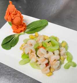 Fried celery with prawn and ginkgo · 白果西芹炒虾仁